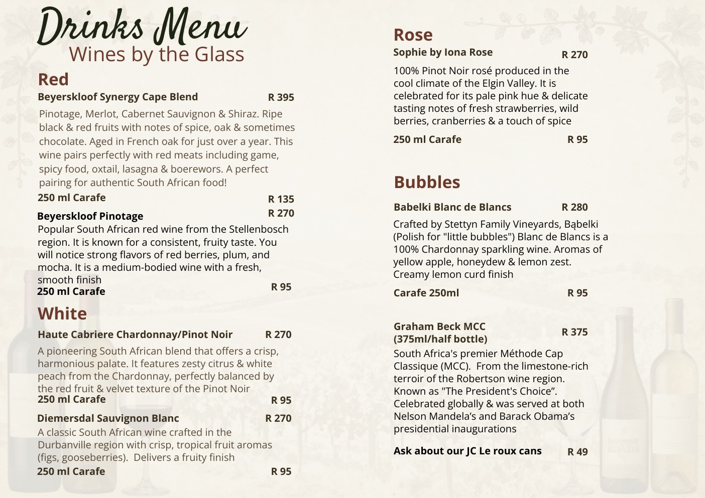 Drinks and wine list page 3