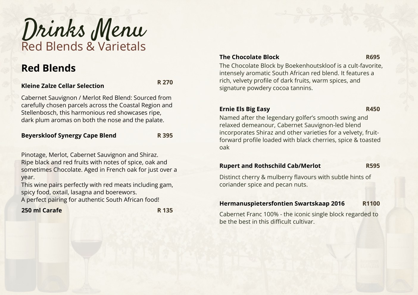 Drinks and wine list page 4